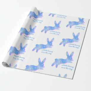 Blue Bunny Silhouette Cute Custom Boy Baby Shower  Wrapping Paper