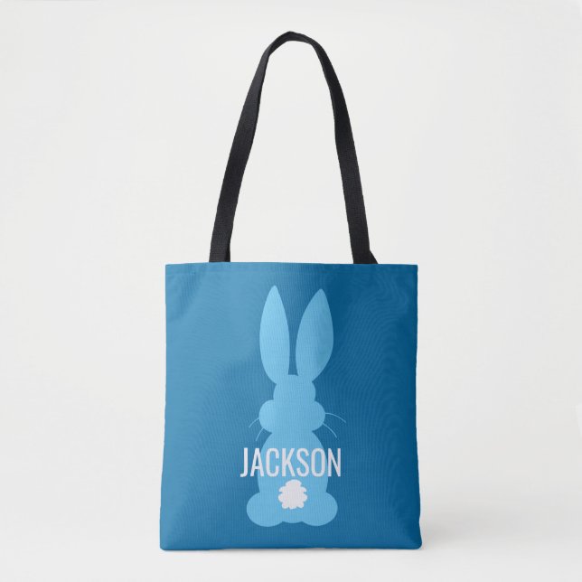 Blue Bunny Silhouette Easter Personalised Boys Tote Bag (Front)