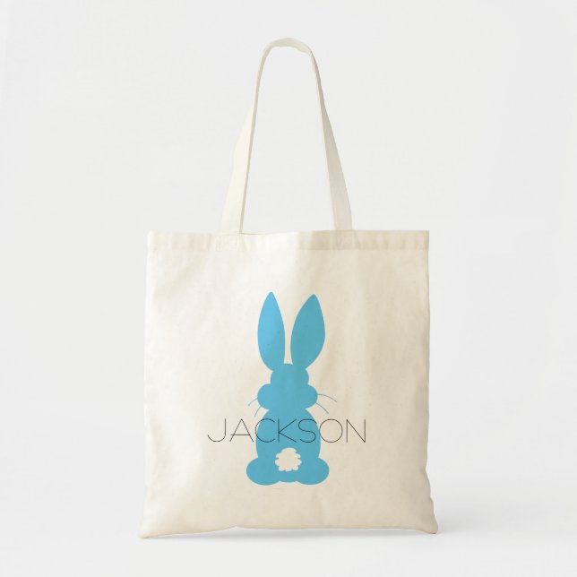 Blue Bunny Silhouette Easter Personalised Tote Bag (Front)