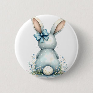 Blue Bunny Tail Cottontail Easter Bunny with Eggs 6 Cm Round Badge