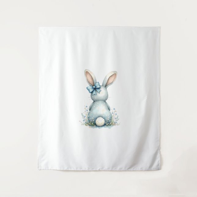 Blue Bunny Tail Cottontail Easter Bunny with Eggs Tapestry (Front)