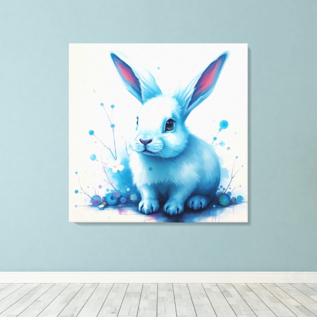 Blue Bunny Watercolor Artwork Canvas Print (Insitu(Wood Floor))