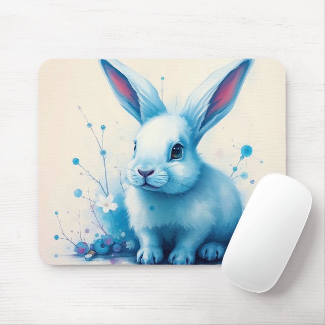 Blue Bunny Watercolor Artwork Mouse Mat (With Mouse)