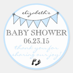 Blue Bunting Baby Footprints Shower Thank You Classic Round Sticker