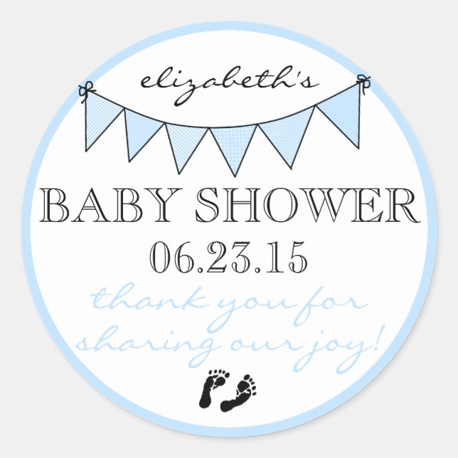 Blue Bunting Baby Footprints Shower Thank You Classic Round Sticker (Front)