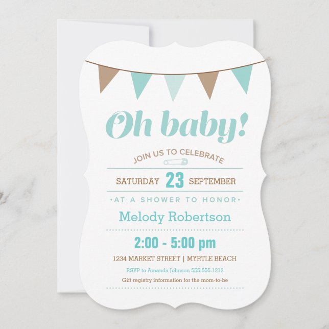 Blue bunting baby shower invitation (Front)