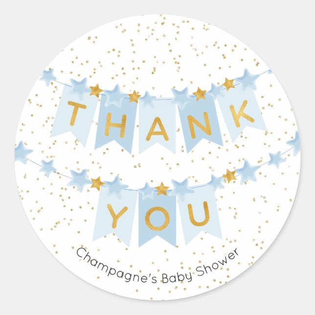 Blue Bunting Flags Gold Thank You Classic Round Sticker (Front)