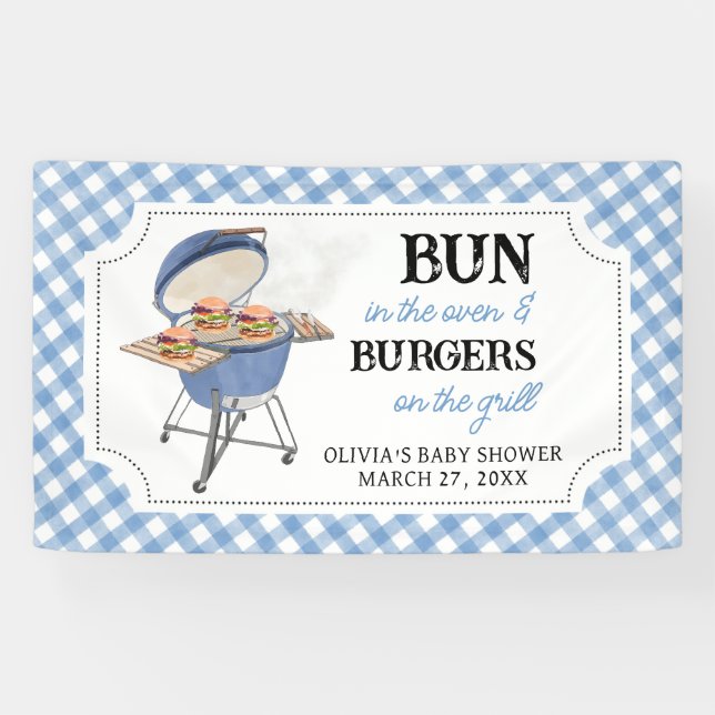 Blue Burger BBQ Baby Shower  Banner (Horizontal)