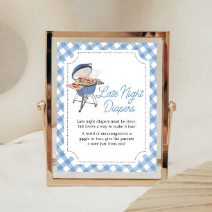 Blue Burger BBQ Baby Shower Late Night Diapers Poster