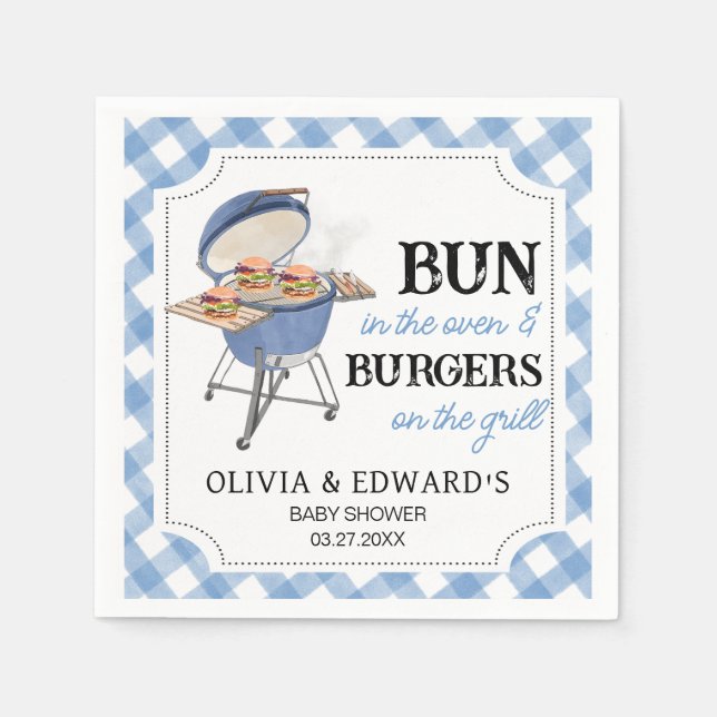 Blue Burger BBQ Baby Shower  Napkin (Front)