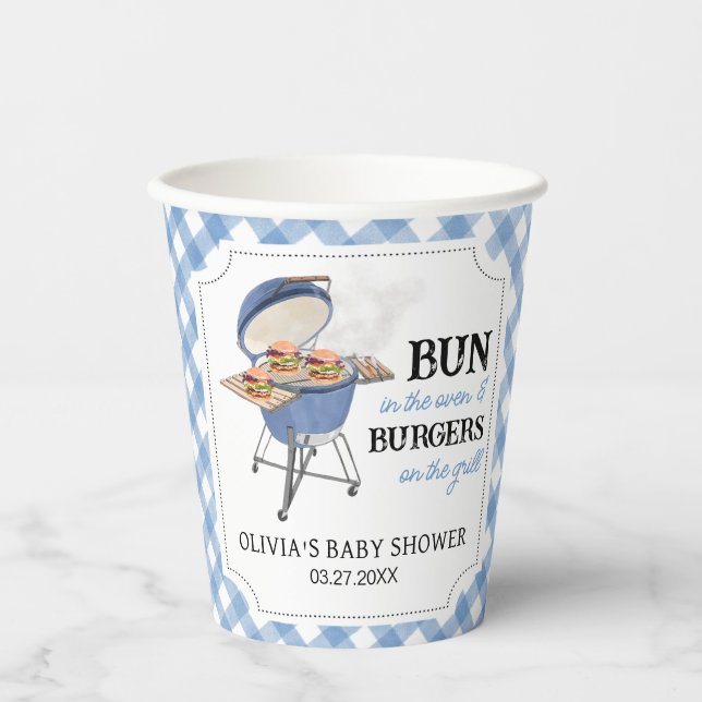 Blue Burger BBQ Baby Shower  Paper Cups (Front)