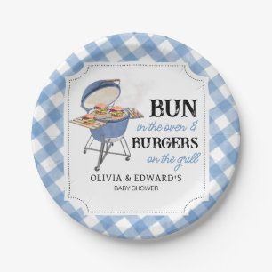 Blue Burger BBQ Baby Shower Paper Plate