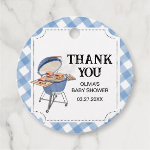 Blue Burger BBQ Baby Shower Round Favour Tags