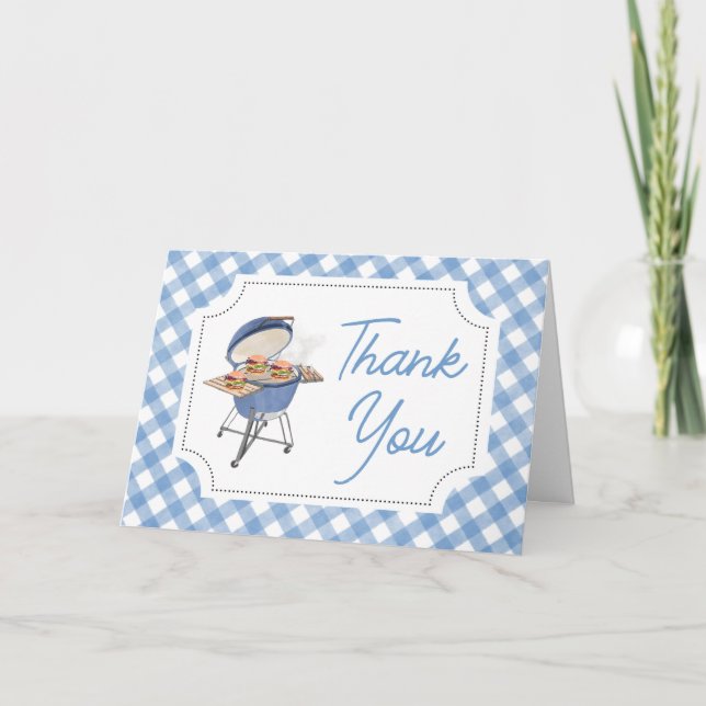 Blue Burger BBQ Baby Shower  Thank You Card (Front)