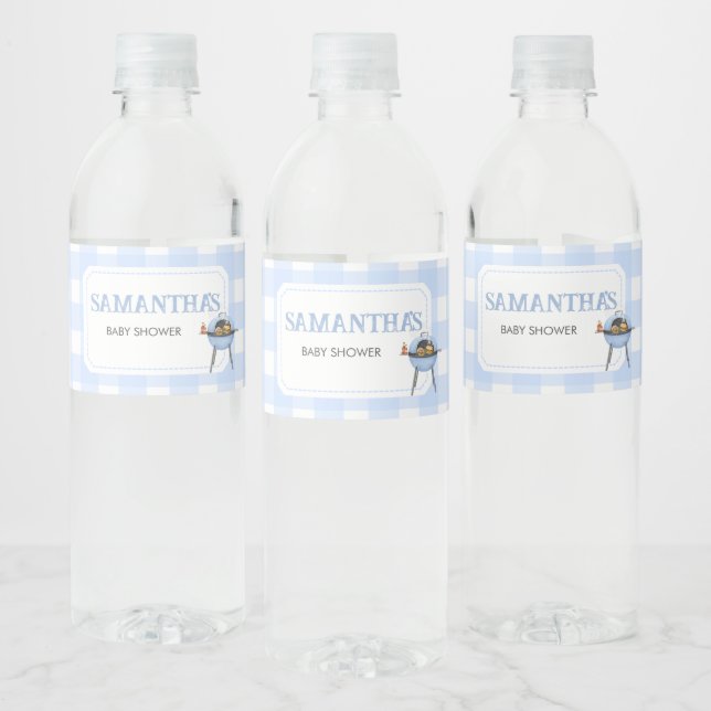 Blue Burger BBQ Baby Shower Water Bottle Label (Bottles)