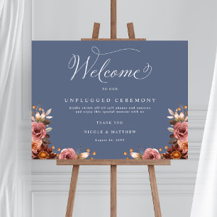 Blue, Burgundy and Pink Unplugged Ceremony Sign