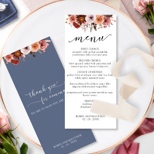 Blue Burgundy, Blush Intricate Floral Wedding Menu