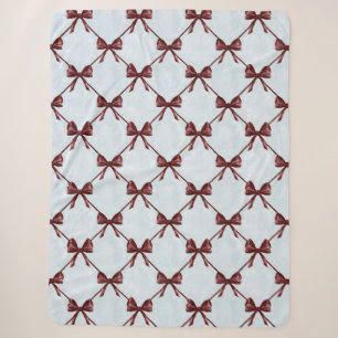 Blue Burgundy Bows Sherpa Blanket
