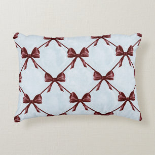 Blue Burgundy Bows Stripes Decorative Cushion