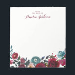 Blue Burgundy Floral Personalised Note Stationery<br><div class="desc">More pretty Notepads in the Little Bayleigh Store!</div>