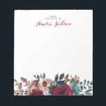 Blue Burgundy Floral Personalised Stationery Notepad<br><div class="desc">More pretty Notepads in the Little Bayleigh Store!</div>