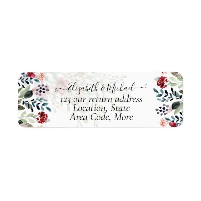 Blue Burgundy Floral Wedding Return Address (Front)
