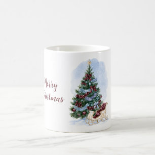 Blue Burgundy Garland Christmas Tree Sleigh Coffee Mug
