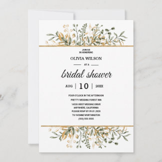 Blue Burgundy Gold Blush Pink Bridal Shower Invitation