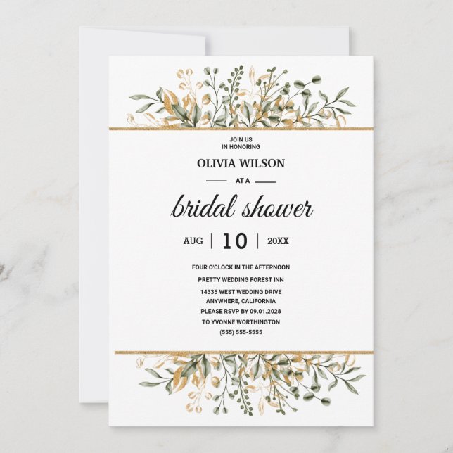 Blue Burgundy Gold Blush Pink Bridal Shower Invitation (Front)