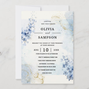 Blue Burgundy Gold Blush Pink Wedding Invitation