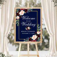 Blue Burgundy Gold Floral Wedding Welcome