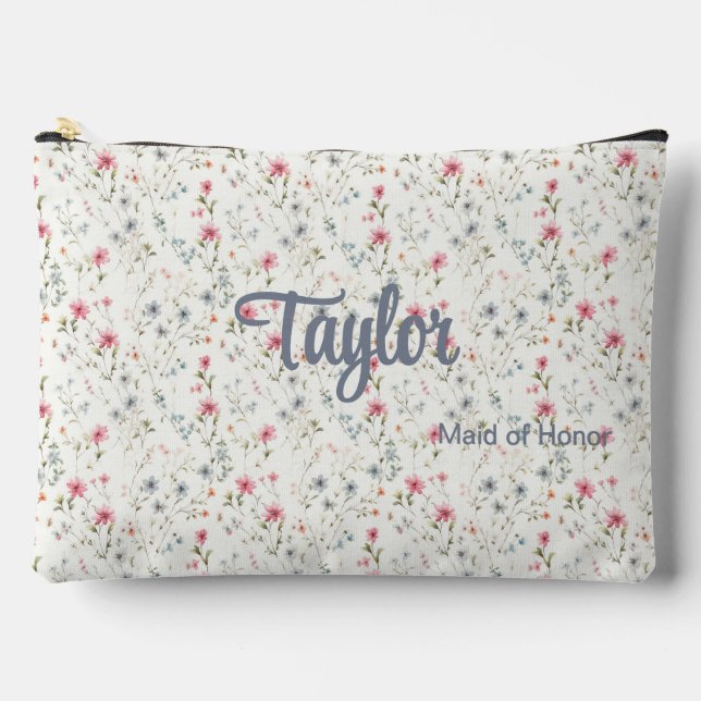 Blue + Burgundy Romantic Floral Bridal Party Accessory Pouch (Front)