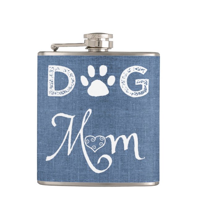 Blue Burlap Dog Mum Flask (Front)