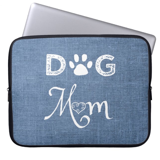 Blue Burlap Dog Mum Laptop Sleeve (Front)