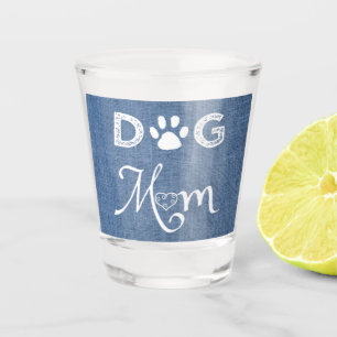 Blue Burlap Dog Mum Shot glass