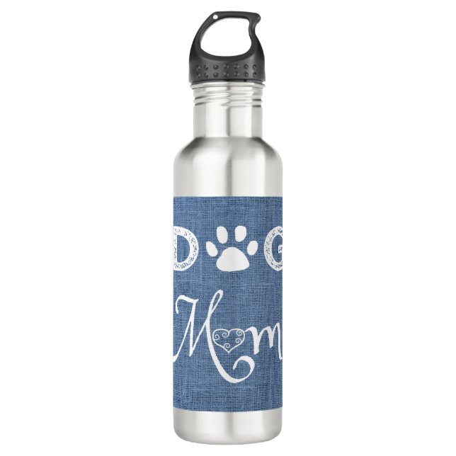 Blue Burlap Dog Mum Water Bottle (Front)