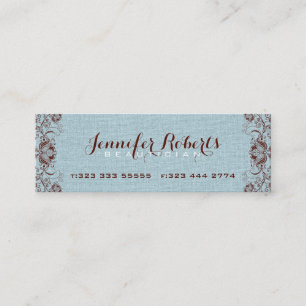 Blue Burlap Linen & Brown Floral & Lace Mini Business Card