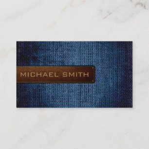 Blue Burlap Linen Rustic Jute Look Leather Business Card