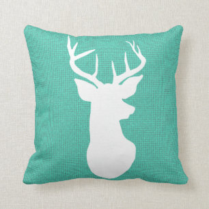 Blue Burlap Rustic Antler Deer Country Cushion