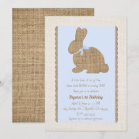 Blue & Burlap Rustic Bunny Easter 1st Birthday