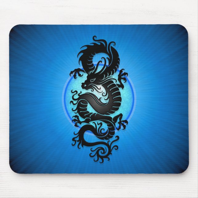 Blue Burst Chinese Dragon Mouse Mat (Front)