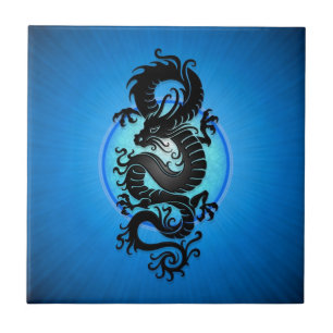 Blue Burst Chinese Dragon Tile
