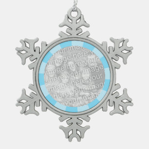 Blue Burst Round Border Snowflake Pewter Christmas Ornament