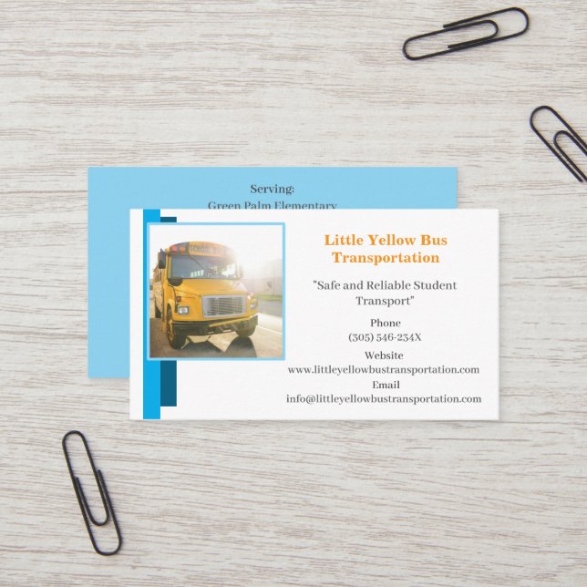 Blue Bus Driver Yellow School Bus Business Card (Front/Back In Situ)