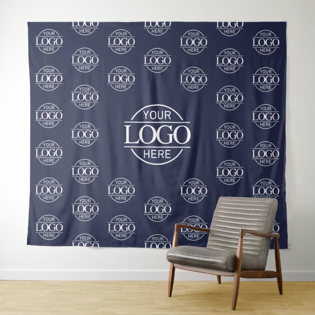 Blue Business Logo Step & Repeat Backdrop Banner Tapestry (In Situ (Horizontal))