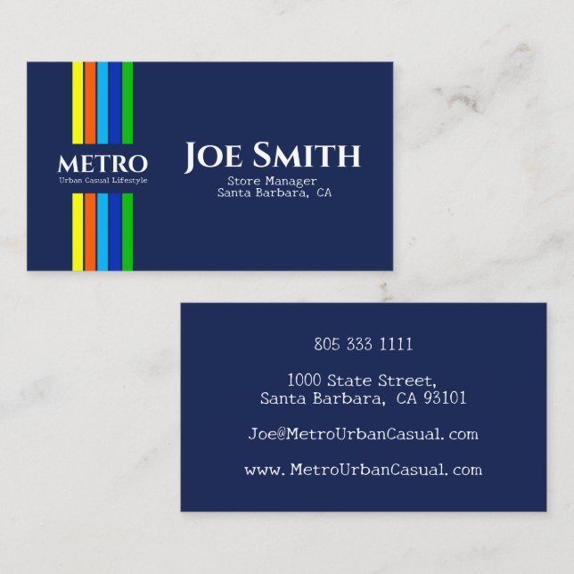 Blue Business Name Urban Modern Vertical Stripes Business Card (Front/Back)