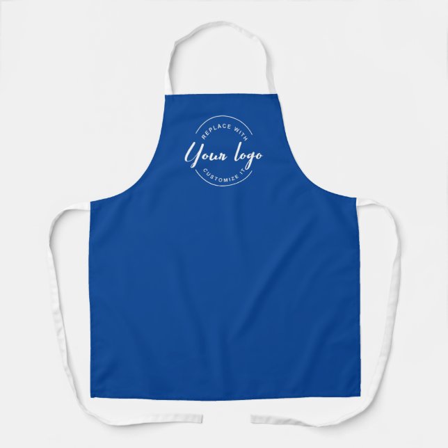 Blue Business Promotion Personalised White Logo  Apron (Front)