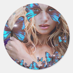 BLUE BUTERRFLY BEAUTY MAKEUP ARTIST CLASSIC ROUND STICKER