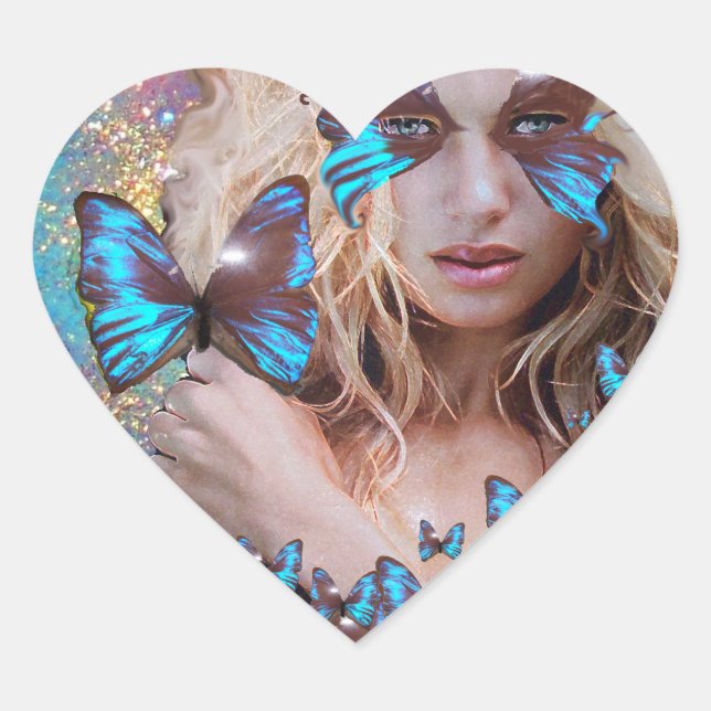 BLUE BUTERRFLY BEAUTY MAKEUP ARTIST HEART STICKER (Front)