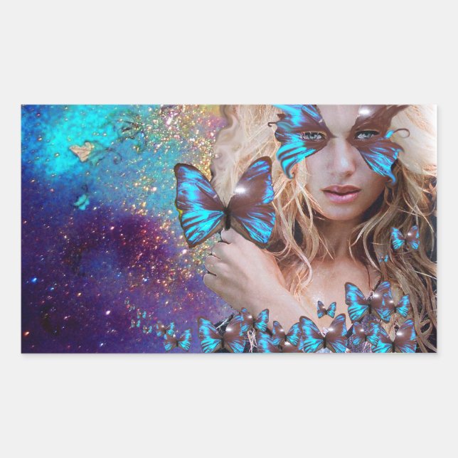 BLUE BUTERRFLY BEAUTY MAKEUP ARTIST RECTANGULAR STICKER (Front)